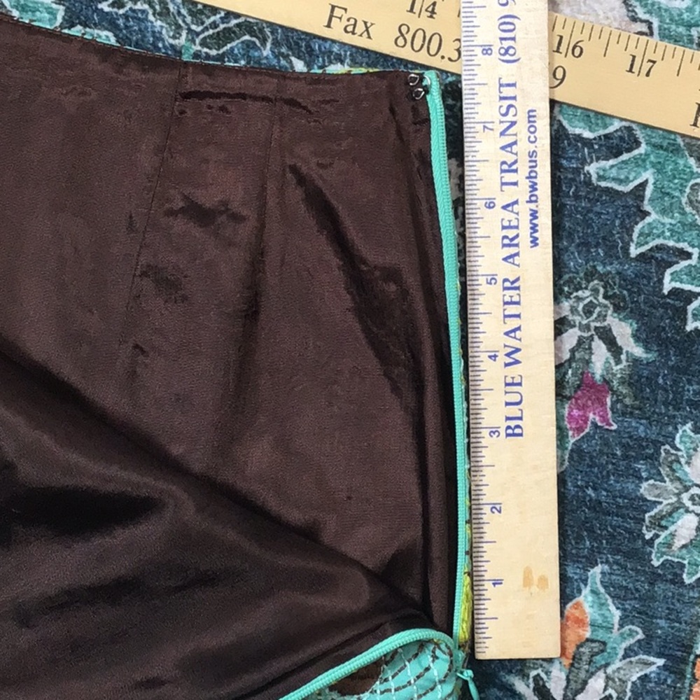 Kathlin Argiro Atelier Turquoise Abstract Embroidered Lined A-Line Skirt Sz 8 - Picture 9 of 11